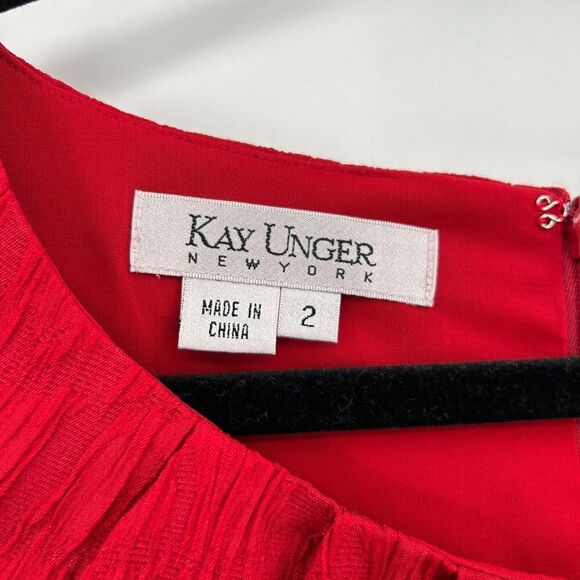 KAY UNGER Red Textured Peplum Knee Length Pleated Sheath Dress Size 2 - Picture 6 of 7